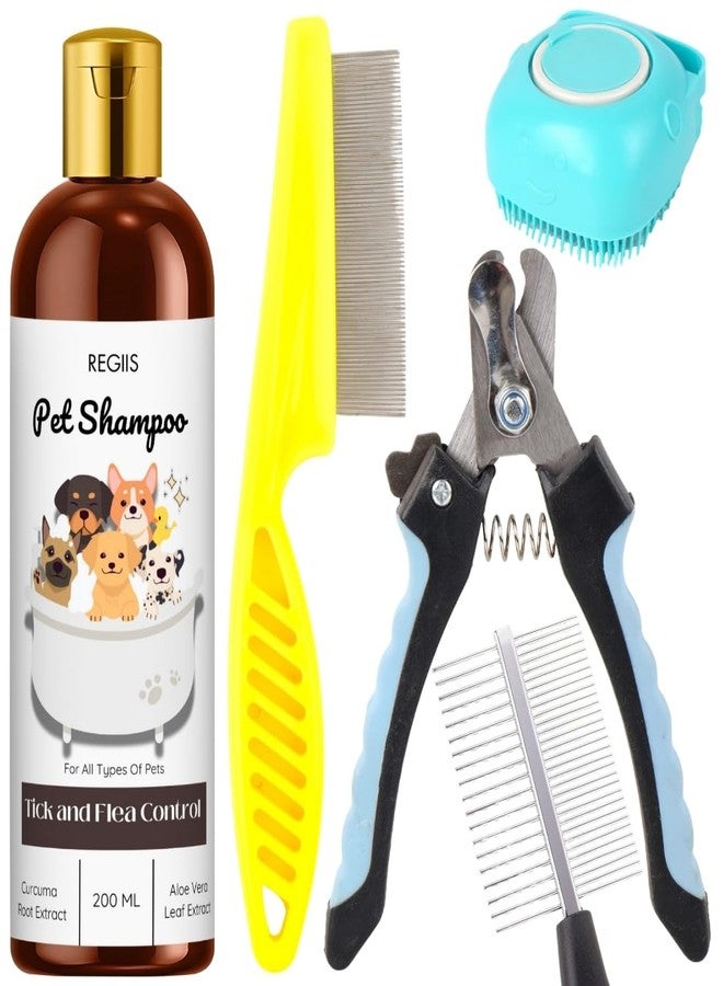 مجموعة العناية بالحيوانات الأليفة مع شامبو، مقص أظافر ومشط، لمكافحة القراد والبراغيث، 200 مل (عبوة من 5 قطع) - Image 1